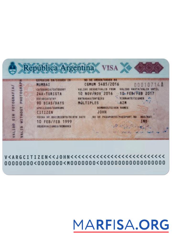 Realistic Argentina visa example